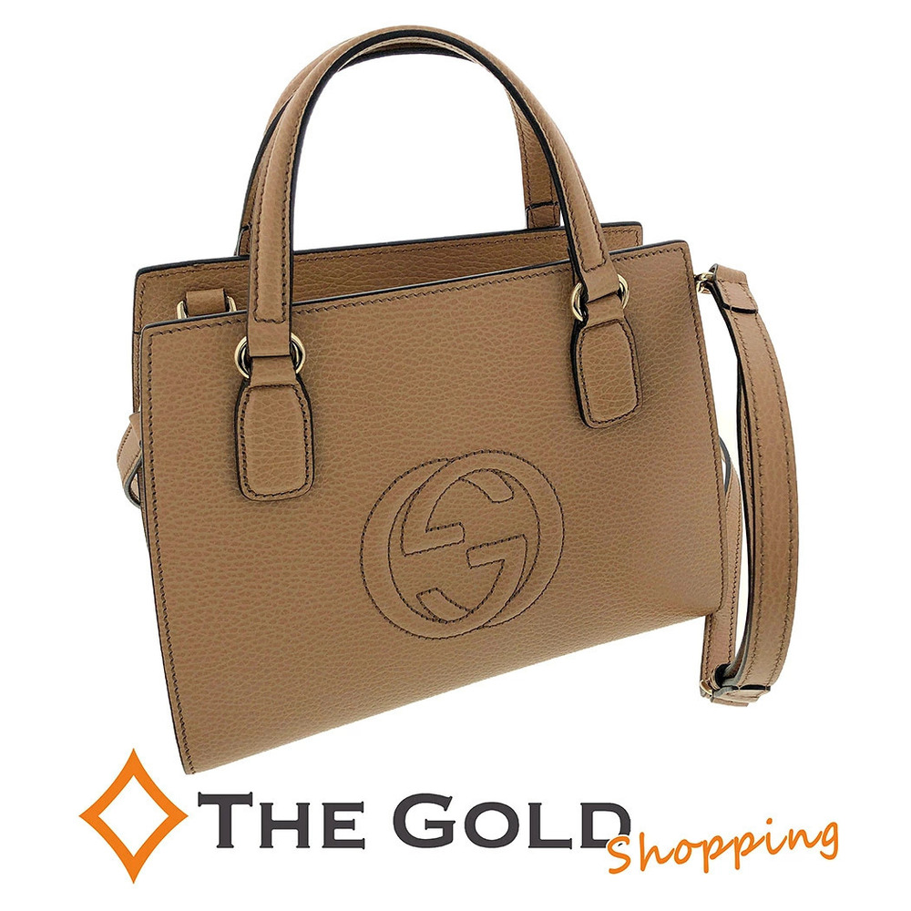 Gucci Soho Embroidery 2Way Shoulder Bag Leather Beige Orange